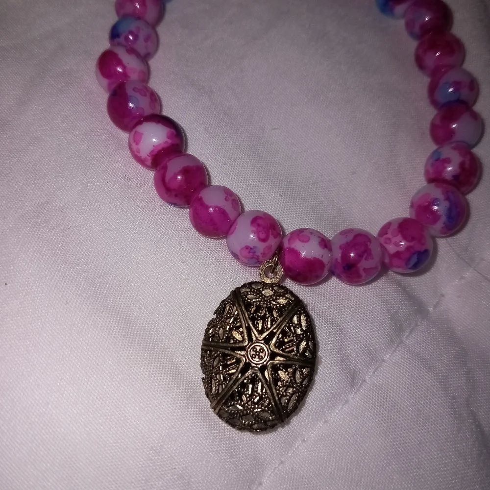 New photo locket beaded statement bracelet hand crafted vintage media
